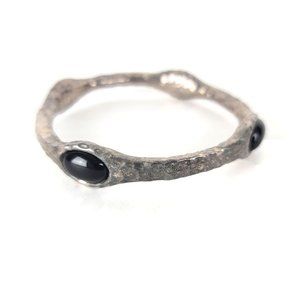Vintage Simon Sebbag 925 Sterling Silver Onyx Hammered Bangle Bracelet